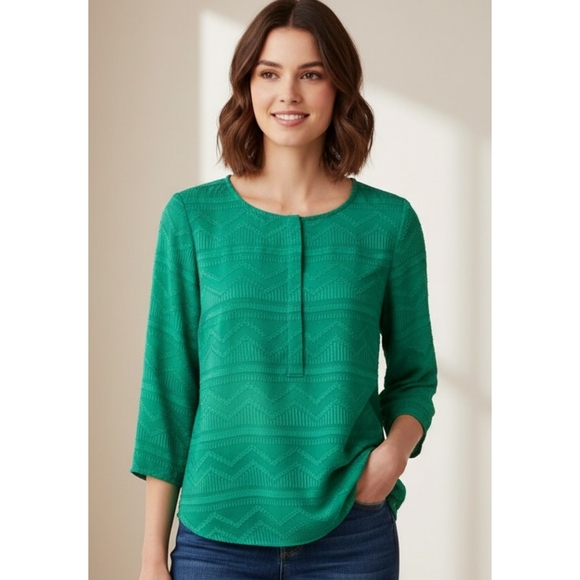 Talbots Chiffon 3/4 Sleeve Hidden Buttons Blouse Kelly Green Size L - Picture 1 of 12